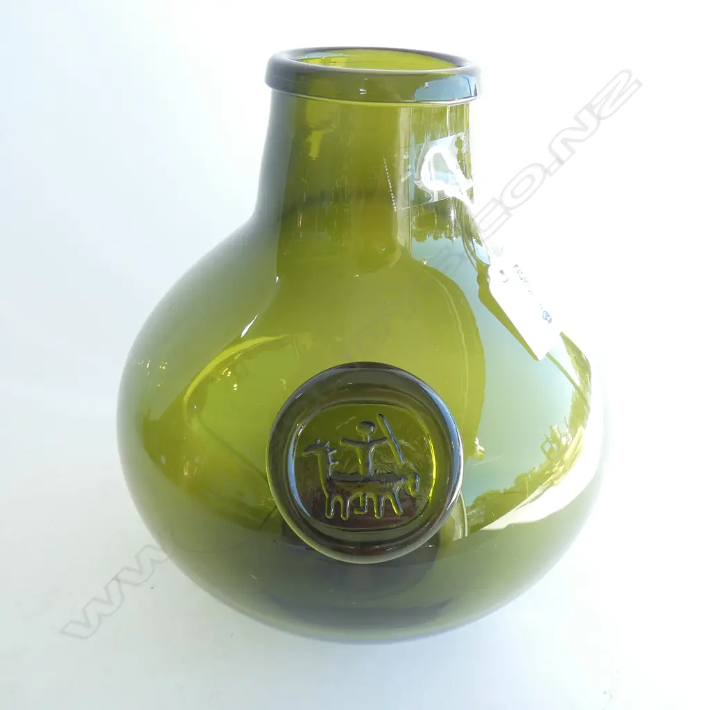 A Holmegaard glass bottle vase, designed by Jacob E. Bang Image 1++